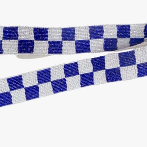 Blue and White Checkered Beaded Game Day Bag Strap, Beaded Bag Strap, Game Day Bag, Beaded Straps, Football Purse Strap