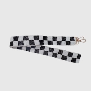 Black and White Checkered Beaded Game Day Bag Strap, Beaded Bag Strap, Game Day Bag, Beaded Straps, Football Purse Strap