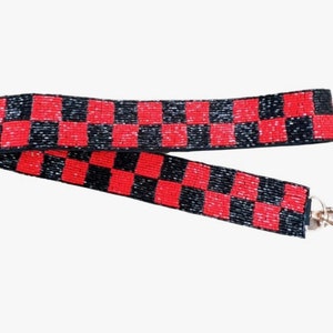 Red and Black Checkered Beaded Game Day Bag Strap, Beaded Bag Strap, Game Day Bag, Beaded Straps, Football Purse Strap
