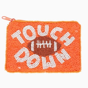 Game Day Football Zipper Pouch, Football Beaded Pouch, Game Day Accessory,  Touchdown Coin Purse, Game Day Football Beaded Sequin Coin Bag