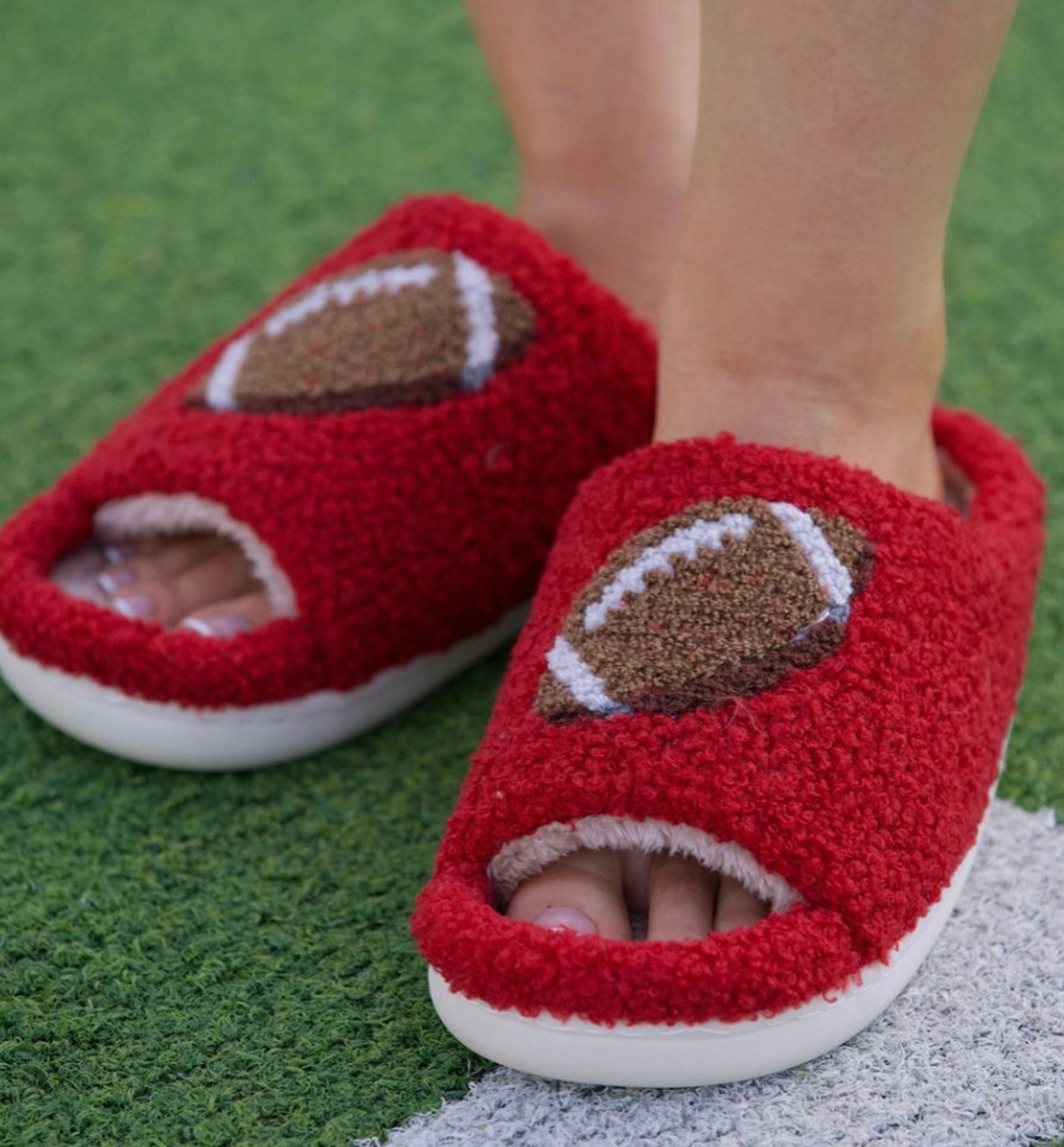 Cozy Plush Open Toe Football Slippers, Football Slippers, Cozy Slippers