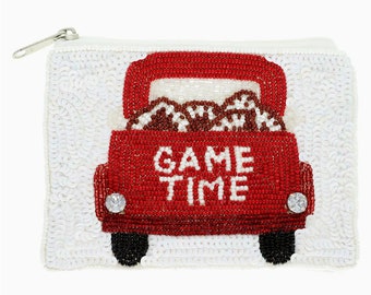 Game Time Voetbal Ritszakje, Voetbalkralenzakje, Game Day Accessoire, Touchdown Coin Purse, Game Day Football Beaded Sequin Coin Bag