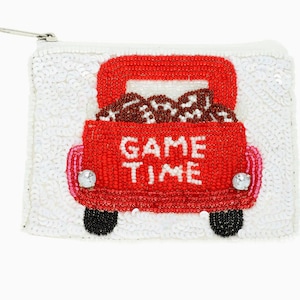 Game Time Football Zipper Pouch, Football Beaded Pouch, Game Day Accessory,  Touchdown Coin Purse, Game Day Football Beaded Sequin Coin Bag