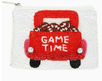 Game Time Voetbal Ritszakje, Voetbalkralenzakje, Game Day Accessoire, Touchdown Coin Purse, Game Day Football Beaded Sequin Coin Bag