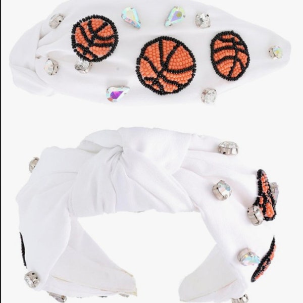 Basketball Bead Studded Knot Headband, Basketball Headband, Game Day Headband, Game Day Beaded Basketball Knotted Headband