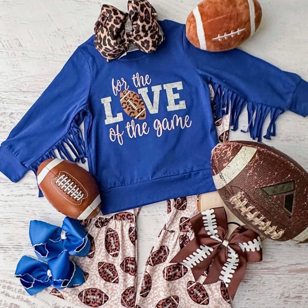 For the Love of the Game Football Royal Blue Pants Set, Girls Football Outfit, Football Flare Pants, Game Day Outfit, Girls Game Day