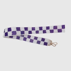 Purple and White Checkered Beaded Game Day Bag Strap, Beaded Bag Strap, Game Day Bag, Beaded Straps, Football Purse Strap