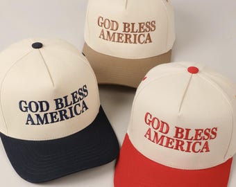 God Bless America Embroidered Two-Tone Canvas Trucker Hat, God Bless America Cap, Headwear, God Bless America Hat