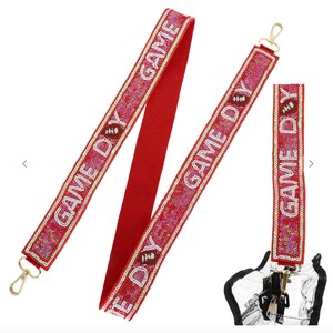 Red and White Game Day Football Beaded Sequin Bag Strap, Game Day Sequin Bag Strap, Football Bag Strap, Game Day Sequin Beaded Bag Strap