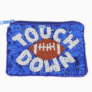 Game Day Football Zipper Pouch, Football Beaded Pouch, Game Day Accessory,  Touchdown Coin Purse, Game Day Football Beaded Sequin Coin Bag