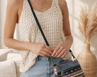 Boho Tapestry Crossbody Bag Sakroots Denim Festival Purse Braided Strap