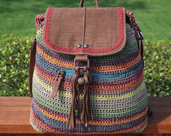 The Sak Multicolor Crochet Backpack: Boho Whipstitch Flap Festival Bag