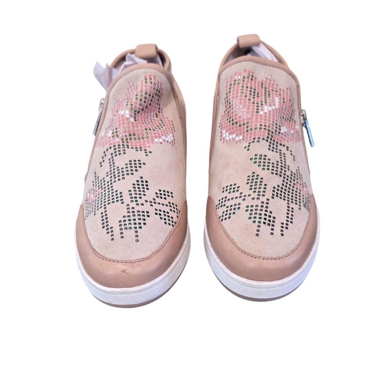 Zapatillas de cuero estilo bohemio sin cordones / Zapatos con diseño de rosas coloridas / Donald J. Pliner para mujer, talla 10 imagen 2