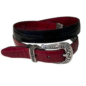 Brighton Reversible Red Black Leather Belt Silver Buckle Capsule Wardrobe Classic image 1