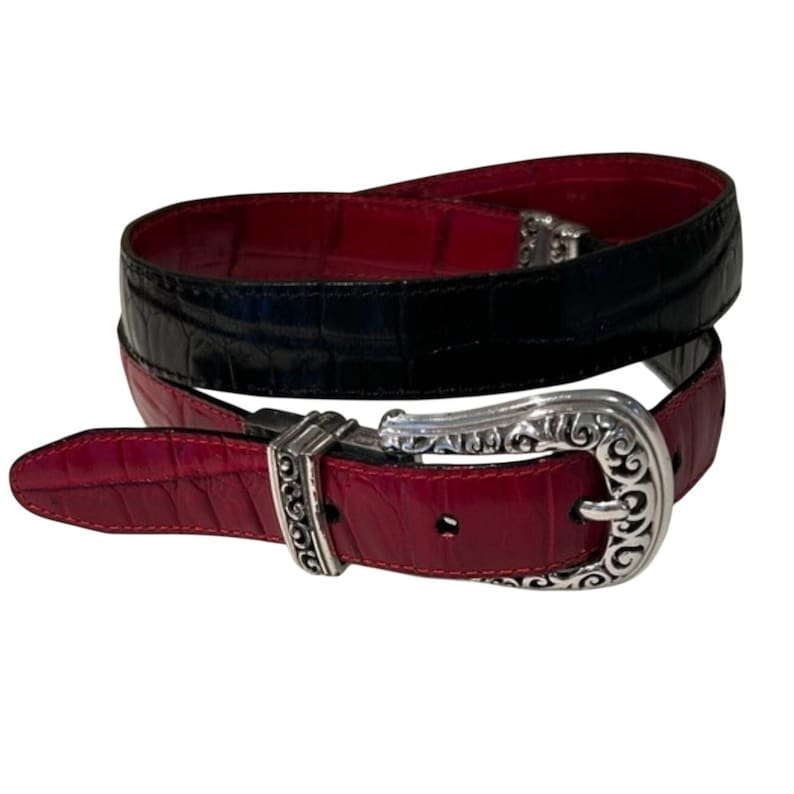 Brighton Reversible Red Black Leather Belt Silver Buckle Capsule Wardrobe Classic image 1