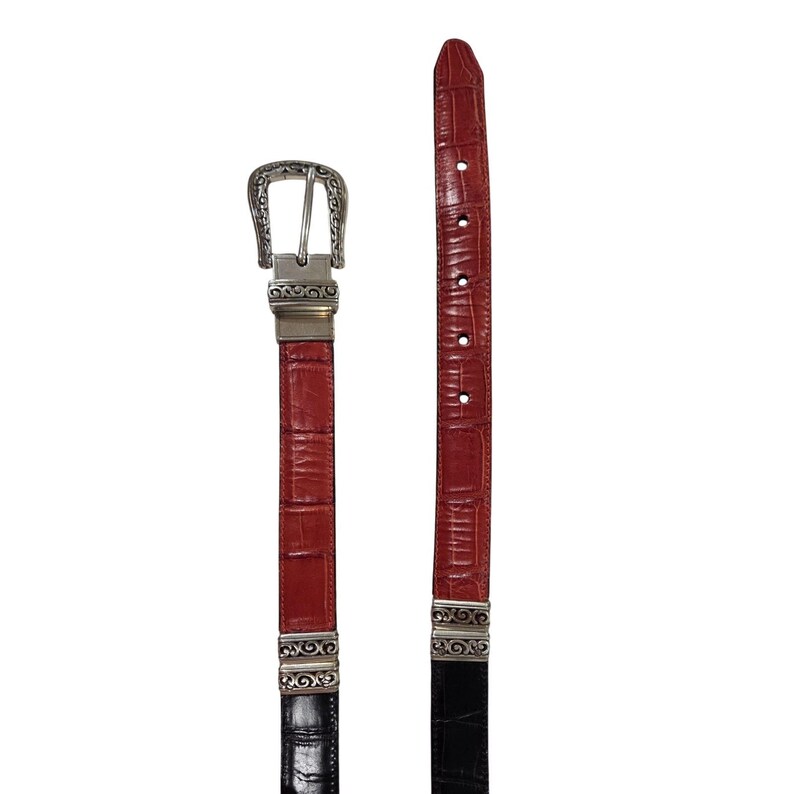 Brighton Reversible Red Black Leather Belt Silver Buckle Capsule Wardrobe Classic image 9