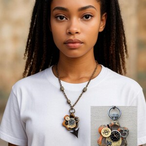 One of a Kind Industrial Flower Necklace – Upcycled Watch Parts, Pyrite, Vintage Assemblage Jewelry by Divine Debris