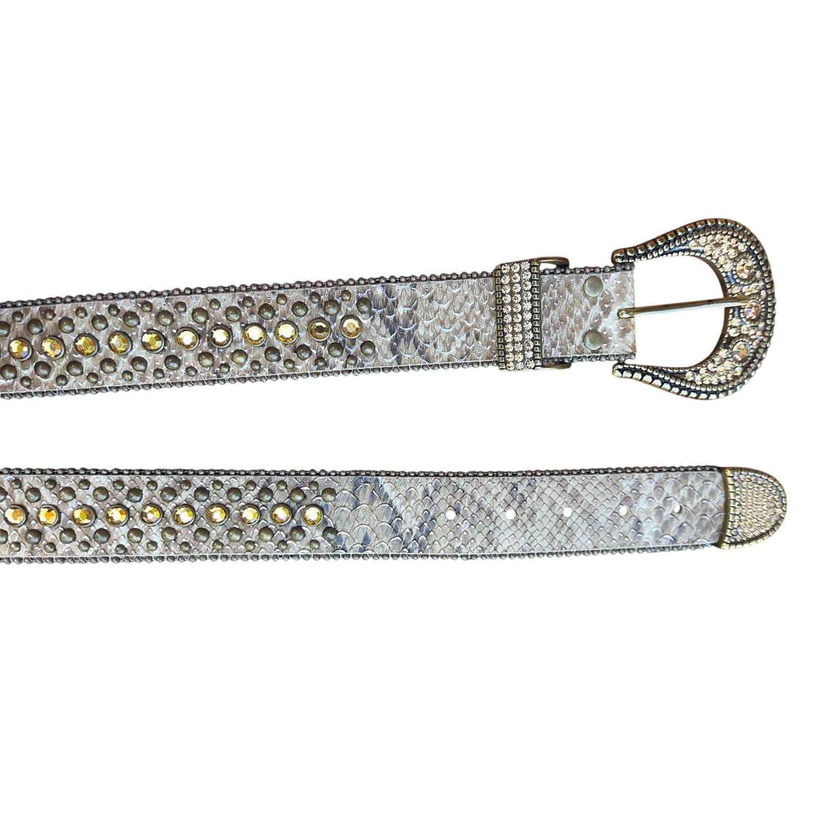Chico\'s Belt Statement Studded Plastic Rhinestone Faux Snakeskin Silver 37.5 In. Chico main image 2