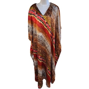 Vintage Caftan Dress Animal Print Loungewear Leopard Print Resort Wear Abstract Mumu Neutral Kaftan 80s Bohemian Maxi Party Dress
