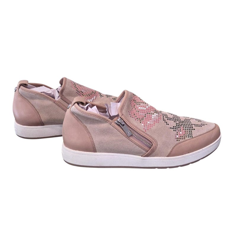 Zapatillas de cuero estilo bohemio sin cordones / Zapatos con diseño de rosas coloridas / Donald J. Pliner para mujer, talla 10 imagen 4