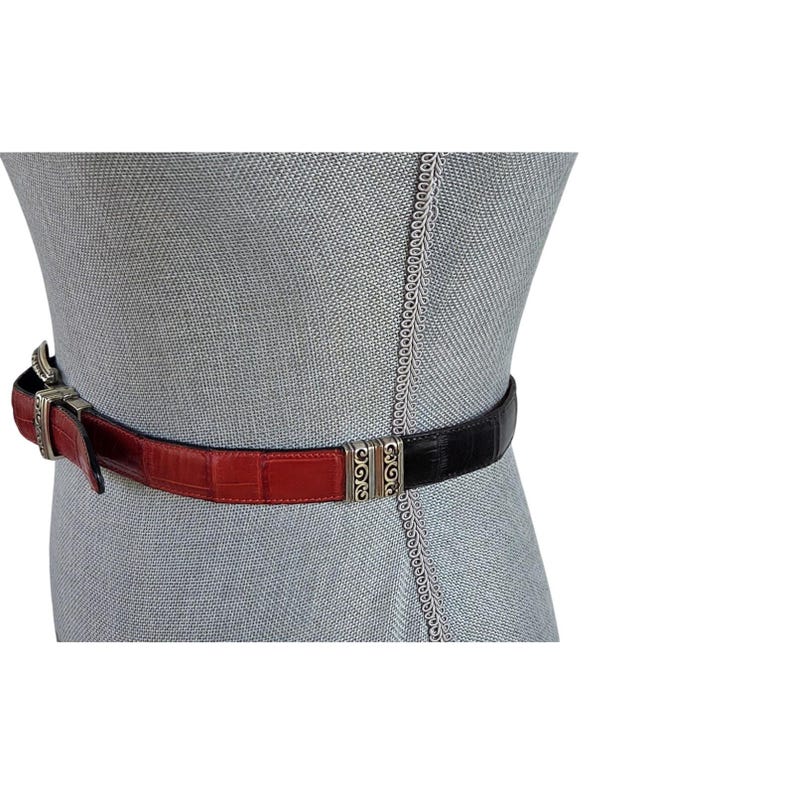 Brighton Reversible Red Black Leather Belt Silver Buckle Capsule Wardrobe Classic image 3