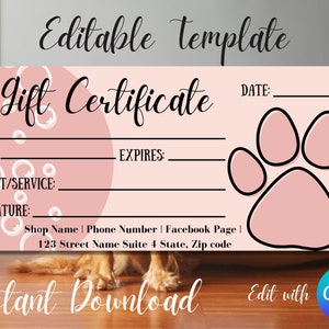 Modelo de vale-presente, modelo editável para tosadores de cães, vale-presente editável