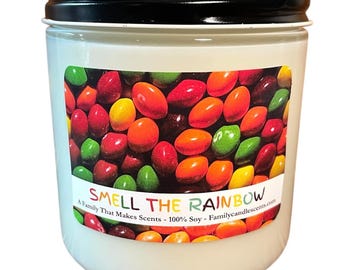 Smell The Rainbow Candy Handgegoten kaars met natuurlijke sojawas - 100% natuurlijke soja - schone verbranding - ondersteunt Amerikaanse boeren.