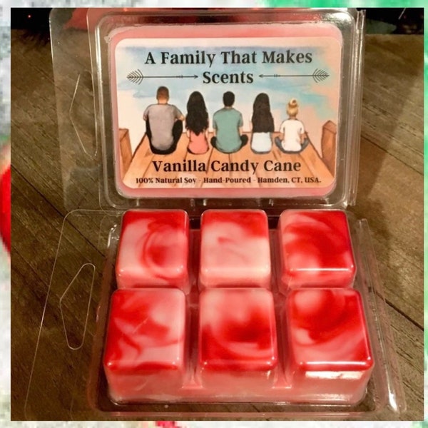 Vanilla Candy Cane Wax Melts - Highly Scented - 100 % Natural Soy - Eco-Friendly - Hand-Poured - Scented Wax Tarts - Soy Wax Melts.