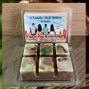 Sugar Pine & Patchouli Wax Melts -100 % Natural Soy - Eco-Friendly - Hand-Poured - Scented Wax Tarts - Soy Wax Melts. Highly Scented.