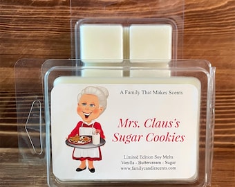 Mrs. Claus’s Sugar Cookies Wax Melts - Highly Scented - Long Lasting - Eco-Friendly - Hand-Poured - Limited Edition - Soy Wax Melts.