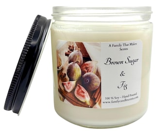 Brown Sugar And Fig Hand-Poured Natural Soy Wax Candle - 100% Natural Soy - Clean Burning - Supports American Farmers