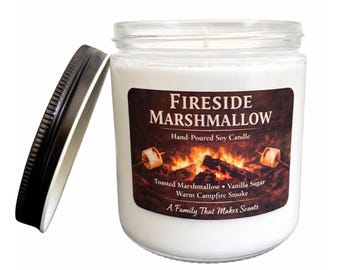 Fireside Marshmallow handgegossene natürliche Sojawachskerze - 100% natürliches Soja - Saubere Verbrennung - Unterstützt amerikanische Landwirte