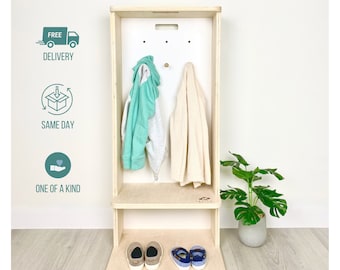 Shoe and Coat Rack | Montessori Wardrobe | Cubby for Toddlers | Shelf Storage | Kids Coat Stand | Locker