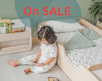 Montessori Floor Bed with Rails: Maple Plywood Toddler Bed, Made in Canada