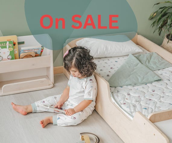 Montessori Floor Bed with Rails: Maple Plywood Toddler Bed, Made in Canada