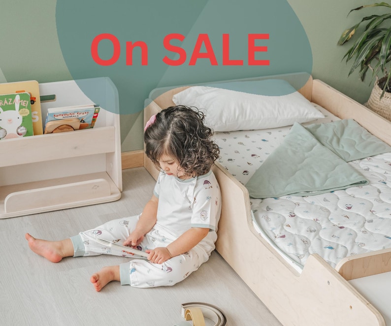 Montessori Floor Bed with Rails: Maple Plywood Toddler Bed, Made in Canada image 1