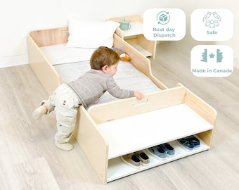 Montessori Floor Bed with Rails |  Kids Furniture  | Toddler Bed | Floor bed Frame | Made in CAN | With Slats
