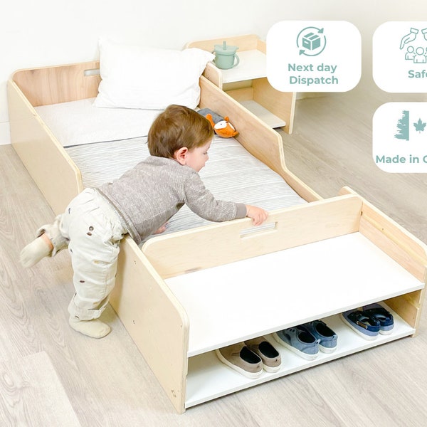 Montessori Floor Bed with Rails: Plywood Toddler Bed Frame