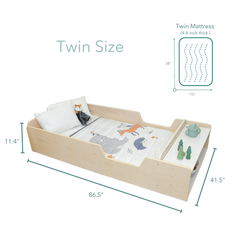 Montessori Floor Bed with Rails Kids Furniture Toddler Bed Floor bed Frame Made in CAN With Slats Twin Bed