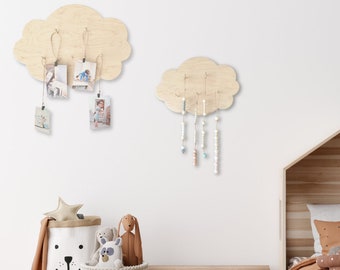 Maple Plywood Cloud Wall Decor with Pegs - Kids Room Organizer