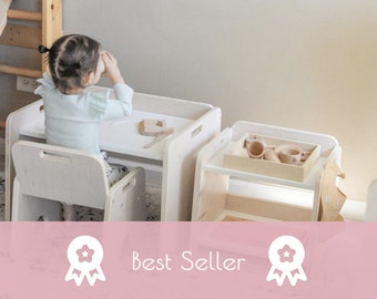 Montessori Table Chair Set for Toddlers  | Adjustable Height | Weaning | Flisat Table | Sensory Table | Gift for One-Year-Old