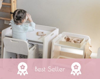 Montessori Table and Chair Set: Adjustable Weaning Desk, Sensory Play