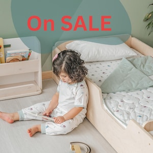 Montessori Floor Bed with Rails |  Kids Furniture  | Twin Bed | Crib Floor Bed Frame | Made in CAN | With Slats