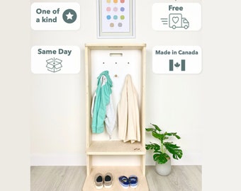 Montessori Coat Shoe Rack | Montessori Wardrobe | Kids Locker | Kids Cubby for Toddlers | Shelf Storage | Coat Rack for Child