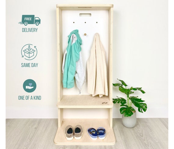 Shoe and Coat Rack Montessori Wardrobe Cubby for Toddlers Shelf