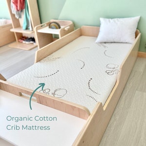 Montessori Floor Bed with Rails Kids Furniture Toddler Bed Floor bed Frame Made in CAN With Slats Crib Bed + Mattress