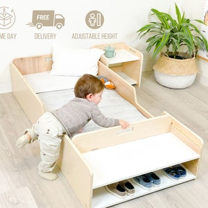 Montessori Floor Bed with Rails |  Kids Furniture  | Toddler Bed | Floor bed Frame | Made in CAN | With Slats