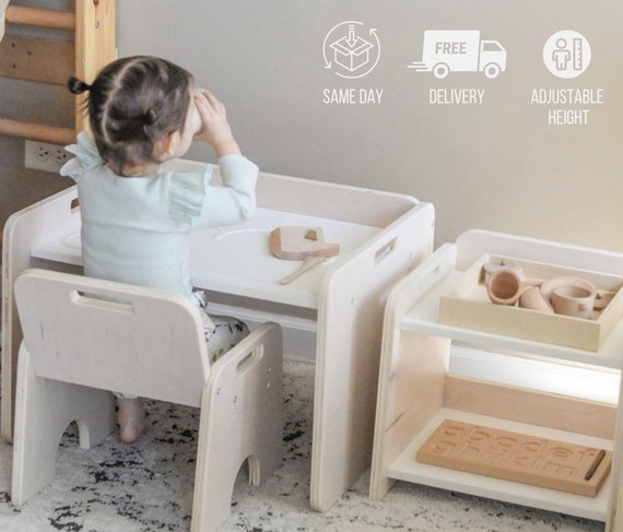 Montessori Desk Chair Set for Toddlers & Babies Weaning Table Handmade  Furniture Sensory Flisat Table 