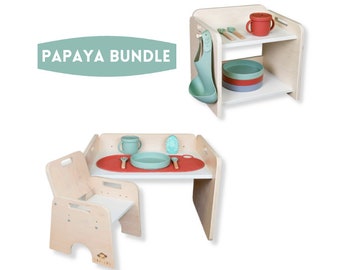 Montessori Bundle Table, Chair & Shelf | Weaning Table and Chair | Mini Shelf | Ready to ship | Kids Furniture