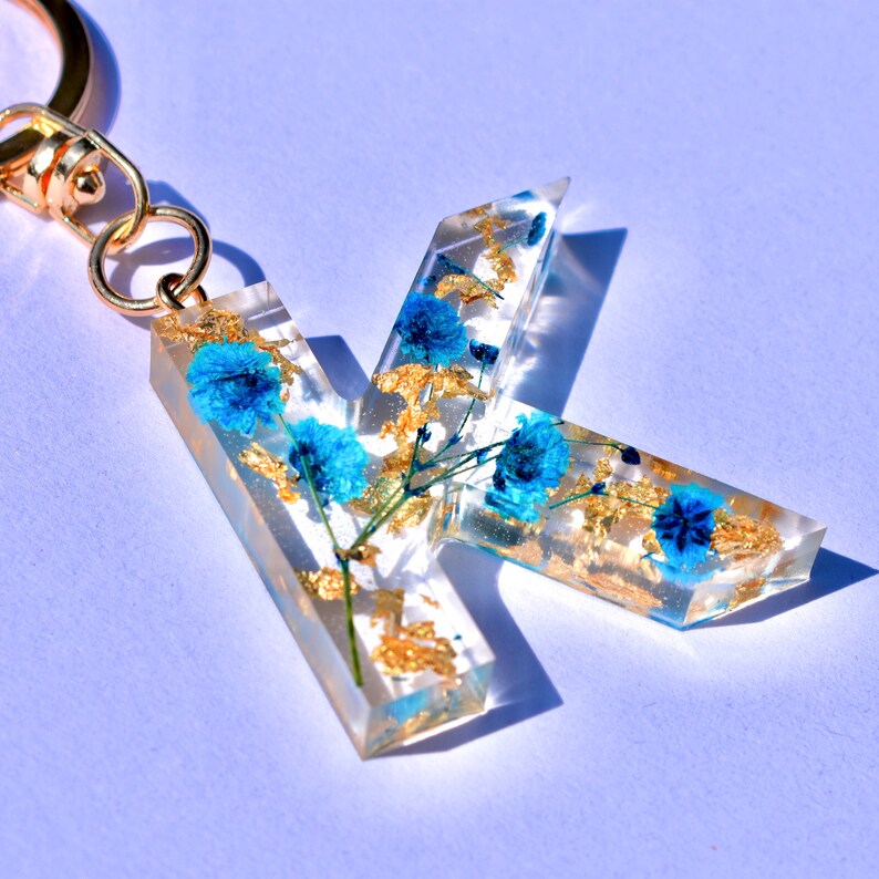 Custom Resin Real Flower Letter Initial Monogram Keychain Etsy